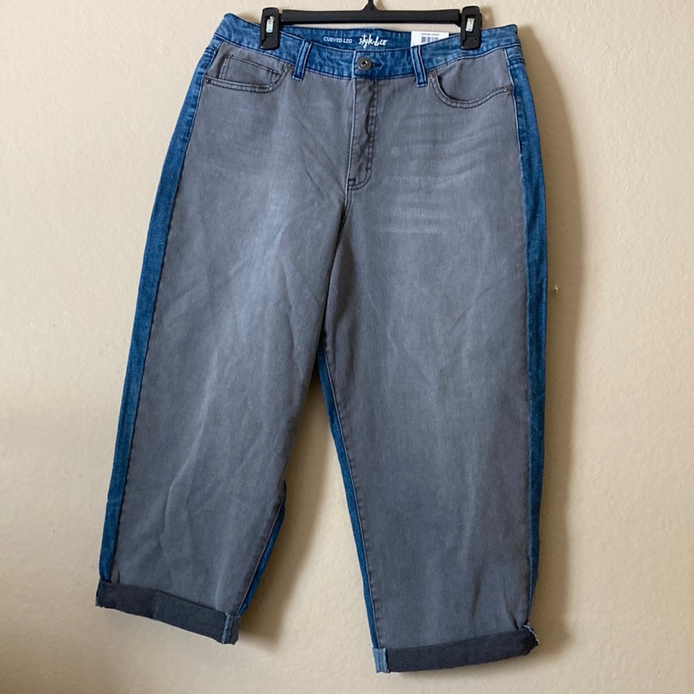 Style & co two tone classic curved leg denim crop jeans